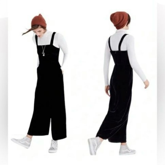 MADEWELL Crushed Velvet Black Jumpsuit, Size 00 - Picture 2 of 13